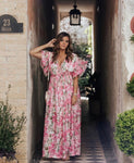 Vestique Pink Floral Flutter Sleeve Button Front Truly Madly Deeply Maxi Dress- Size S (sold out online)