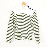J Crew Green Striped Side Button Mockneck Sweater NWT- Size M