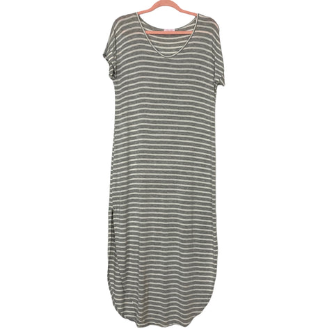 Pink Lily Gray/White Striped V-Neck Maxi Dress- Size M