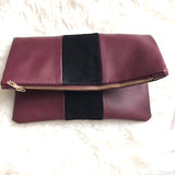 No Brand Burgundy and Black Foldover Magnetic Clutch