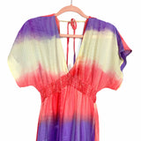 Peach Love Multi Color Smocked Waist Side Slit Tie Back Maxi NWT- Size S