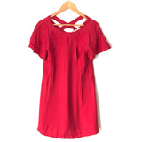 LOFT Red Embroidered Dress with Criss Cross Straps on Back NWT- Size XS