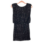 The Impeccable Pig Black Sequins Keyhole Back Shoulder Padded Dress- Size M