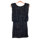 The Impeccable Pig Black Sequins Keyhole Back Shoulder Padded Dress- Size M