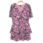 H&M Divided Pink/Purple Floral Puff Sleeve Ruffle Dress- Size L (sold out online)