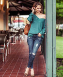 Dreamers Teal V Neck Knit Sweater- Size S/M