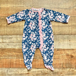 Magnetic Me Navy and Pink Floral Ruffle Footie Outfit- Size 3-6M