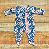 Magnetic Me Navy and Pink Floral Ruffle Footie Outfit- Size 3-6M