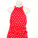 No Brand Red and White Polka Dot Tie Halter Faux Wrap Hi/Low Belted Dress- Size S