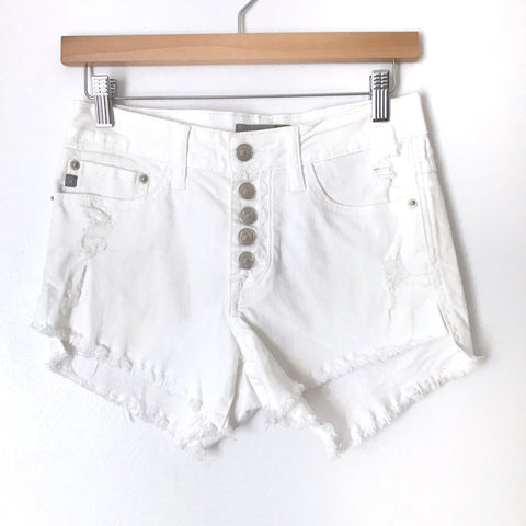 JUSTUSA White Button Up Front Distressed Cut Off Shorts- Size S