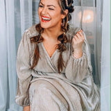 Shein Gold Glitter Surplice Pleated Belted Dress- Size XL (sold out online)