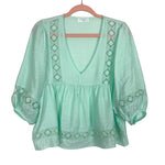 Vestique Mint with Diamond Pattern Sheer Detail Balloon Sleeves Top- Size M