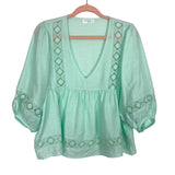 Vestique Mint with Diamond Pattern Sheer Detail Balloon Sleeves Top- Size M