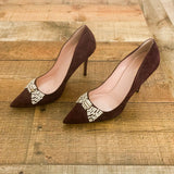 Kate Spade Purple Suede Like Rhinestone Bow Heels- Size 10 (See Notes)