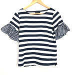 J Crew Stripe Sleeve Tee with Gingham Sleeves - Size XS