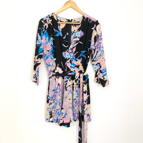 Yumi Kim Silk Black Floral Print Romper- Size XS