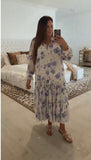 Free People Cream and Blue Floral Print Dress with Removable Slip- Size S (runs large)