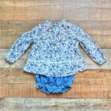 Old Navy White/Blue Floral Top with Matching Denim Bloomers- Size 12-18M (sold out online, sold as set)