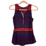 Express Burgundy/Black/Blue Striped Zipper Front TankTop NWT- Size XXS