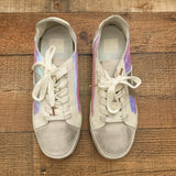 Dolce Vita Silver Iridescent Zaga Mix Media Patch Leather Sneakers- Size 7.5