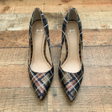 Marc Fisher Metallic Plaid Pointy Toe Chunky Heel Pumps- Size 7.5