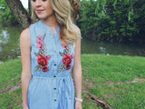 Alice Blue Striped Embroidered Dress- Size S