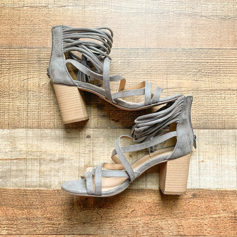 XOXO Grey Strap with Zippers and Tassels Heels- Size 7