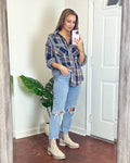 In Loom Plaid Distressed Trim Button Up NWT- Size S