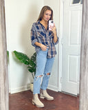 In Loom Plaid Distressed Trim Button Up NWT- Size S