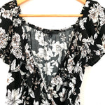 Gibson Black Floral Wrap Blouse with Ruffle- Size XS
