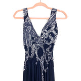 No Brand Navy and White Print Padded Elastic Waist Band Maxi Dress- Size ~XL/1X (see notes)