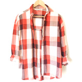 Old Navy “The Boyfriend Shirt” Plaid Button Down in Orange/Brown/White- Size XS