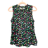 Ann Taylor Black Floral Tank Blouse with Back Keyhole- Size XS