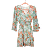 Goodnight Macaroon Mint Floral Wrap Bodice with Open Slit Back Dress NWT- Size S