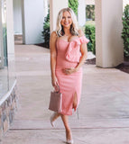 Ecowish Pink One Ruffle Shoulder Front Slit Form Fitting Dress NWT- Size M