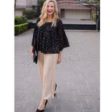 Floreat Anthropologie Black and Gold Polka Dot Bell Sleeve Top- Size S
