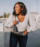 1.State Grey Thermal Balloon Sleeve Top- Size L