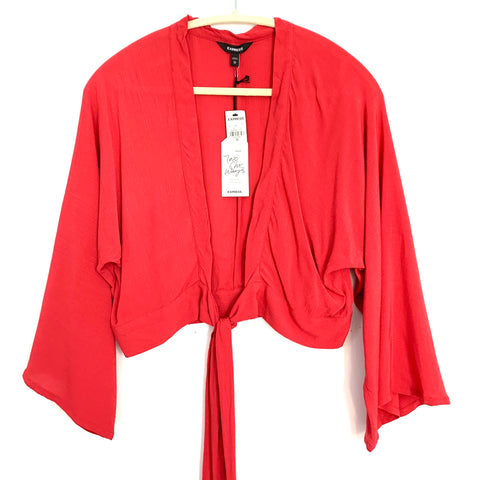 Express Red Crop Bell Sleeve Tie Blouse NWT- Size XS