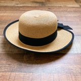 Target Tan Paper Straw with Black Bow Band Adjustable Brim Hat