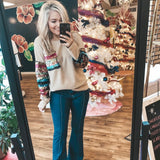 Entro Tan Fleece Top with Sequins Pocket and Sleeves- Size M
