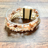 No Brand Cream/Nuetrals Beaded Multi-Strand Magnetic Clasp Bracelet