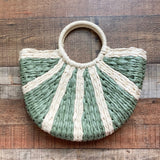 No Brand Cream/Sage Striped Straw with Drawstring Closure Handbag (Brand New Condition)