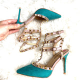Maypie Teal Studded Pointed Heels- Size 37 (