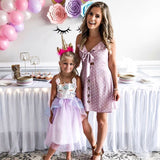 No Brand Polka Dot Button Up Front Tie Dress- Size ~XS (see notes)