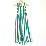 No Brand Green Striped Button Up Sheer Halter Top Dress/Cover Up- Size M