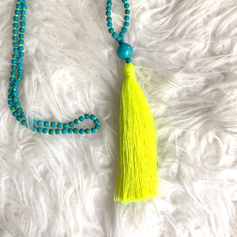 Boutique Turquoise and Neon Tassel Necklace