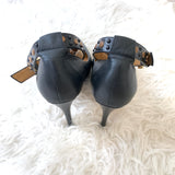 Cynthia Rowley Black Leather Ankle Strap Studded Heel- Size 10