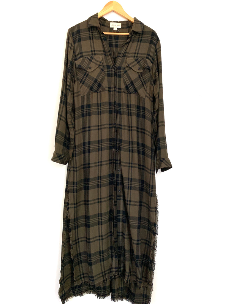 Cloth & Stone Green & Black Plaid Duster- Size S The Saved Collection Cloth & Stone Green & Black Plaid Duster- Size S The Saved Collection