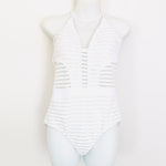 Ozowo White Ribbed and Sheer One Piece Swimsuit- Size M