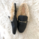 A New Day Black Faux Fur Mules- Size 9.5